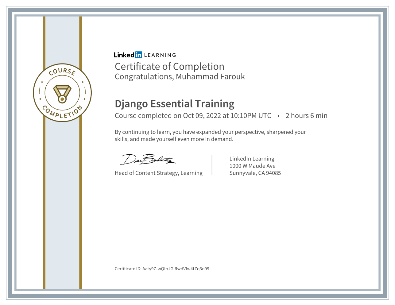 Django Essential Training Certificate